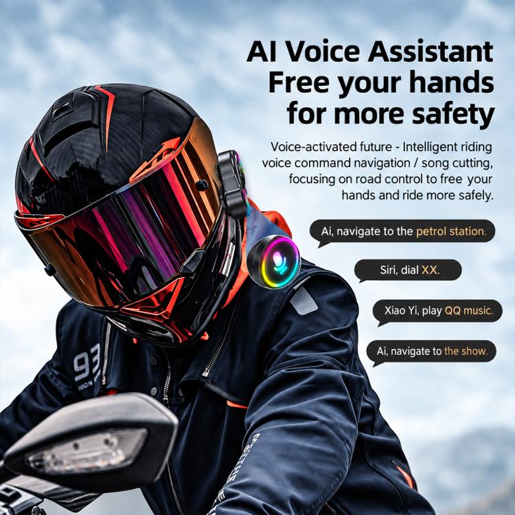 Auricolare Bluetooth per casco da moto Y13 con illuminazione RGB, Hard Mic, Soft Mic, Hard + Soft Mic
