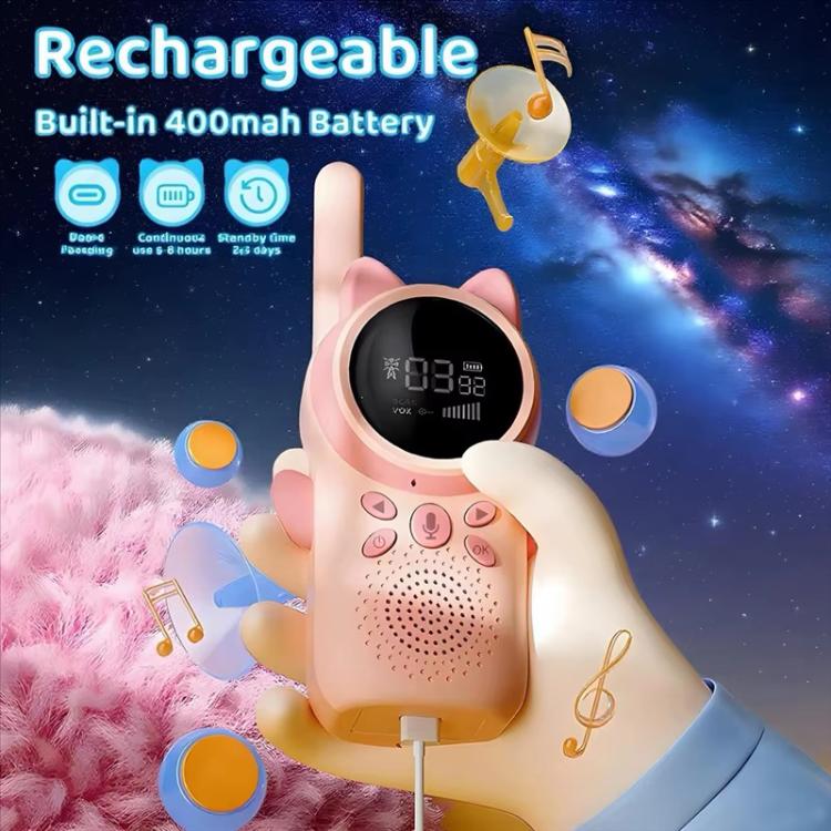 1 coppia di walkie-talkie portatili per bambini D25 con design a orecchie di gatto