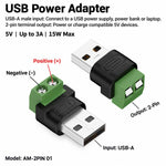 Adattatore da USB-A maschio a morsettiera a 2 pin