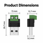 Adattatore da USB-A maschio a morsettiera a 2 pin