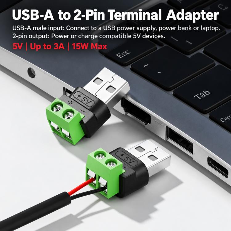 Adattatore da USB-A maschio a morsettiera a 2 pin