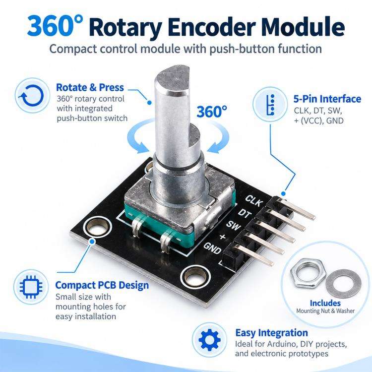 Modulo encoder rotativo a 360 gradi KY-040, with Threaded, without Threaded