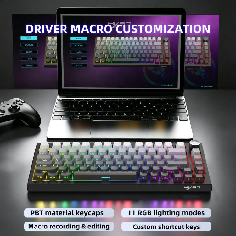 Tastiera meccanica da gaming HXSJ X81 a 81 tasti, con modalità BT5.3 + 2.4G + cablata