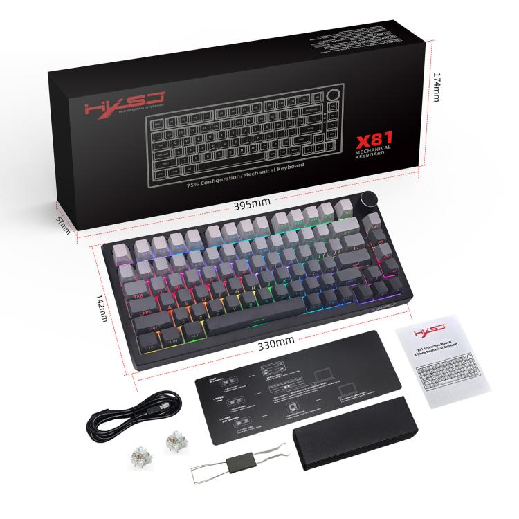 Tastiera meccanica da gaming HXSJ X81 a 81 tasti, con modalità BT5.3 + 2.4G + cablata