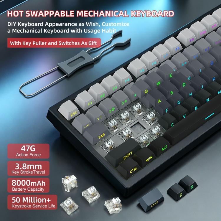 Tastiera meccanica da gaming HXSJ X81 a 81 tasti, con modalità BT5.3 + 2.4G + cablata