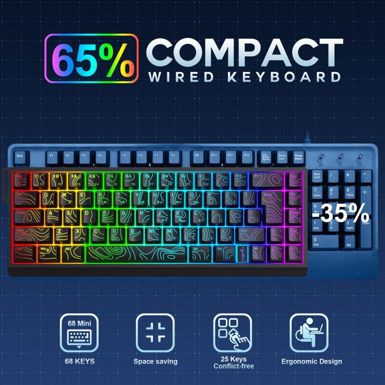 Tastiera da gaming a membrana cablata HXSJ V68 RGB
