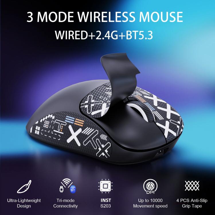 Mouse da gaming leggero HXSJ T700 con modalità 2.4G + BT5.3 + cablata