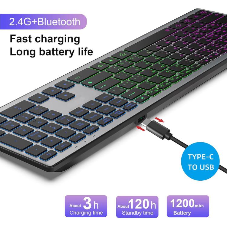 HXSJ E15 110-Key RGB Backlit Tri-Mode Wireless Bluetooth Keyboard
