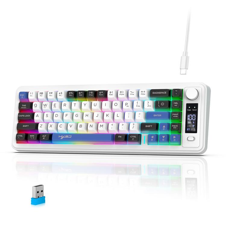 HXSJ L68 68-Key RGB Backlit Tri-Mode Wireless Keyboard with Display and Multimedia Knob