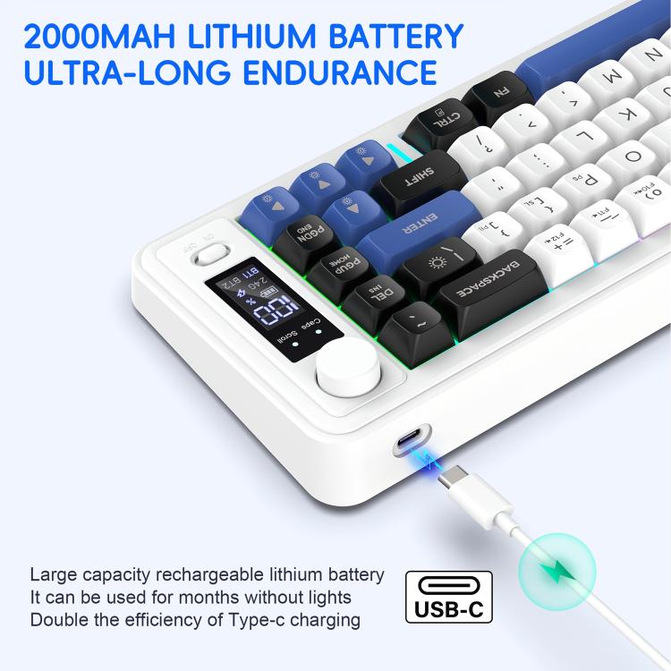 HXSJ L68 68-Key RGB Backlit Tri-Mode Wireless Keyboard with Display and Multimedia Knob