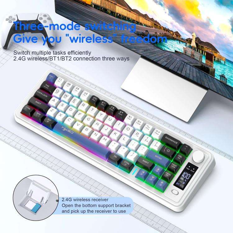 HXSJ L68 68-Key RGB Backlit Tri-Mode Wireless Keyboard with Display and Multimedia Knob