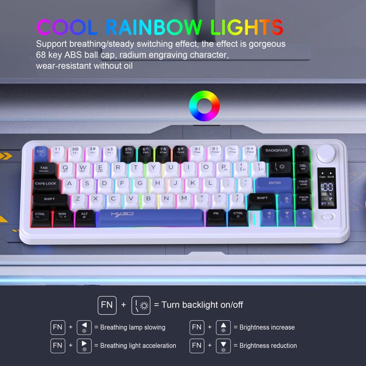 HXSJ L68 68-Key RGB Backlit Tri-Mode Wireless Keyboard with Display and Multimedia Knob