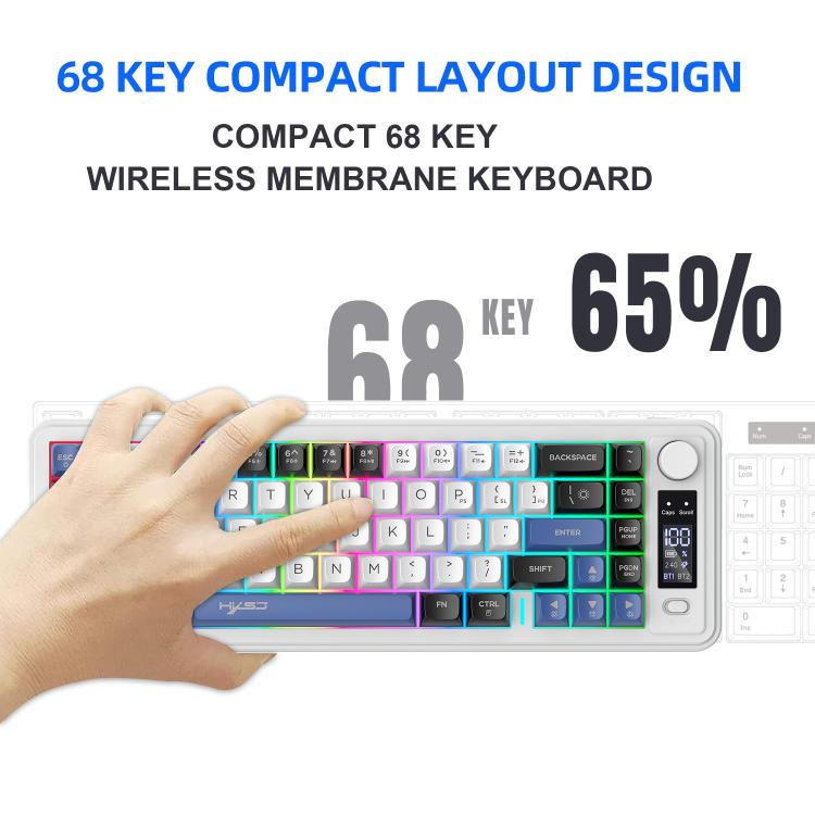 HXSJ L68 68-Key RGB Backlit Tri-Mode Wireless Keyboard with Display and Multimedia Knob