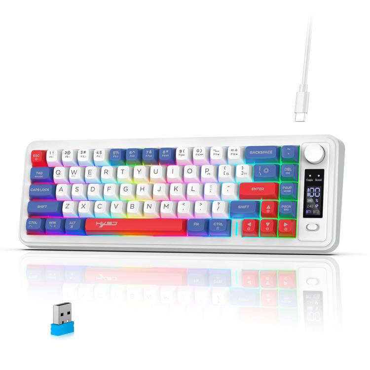 HXSJ L68 68-Key RGB Backlit Tri-Mode Wireless Keyboard with Display and Multimedia Knob