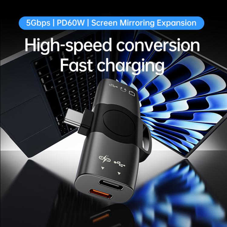 Type-C to PD 60W Type-C, USB 2.0, USB 3.0 Screen Mirroring Adapter