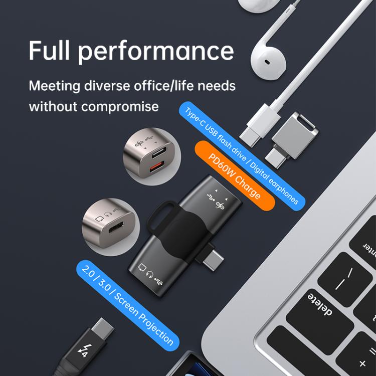 Type-C to PD 60W Type-C, USB 2.0, USB 3.0 Screen Mirroring Adapter