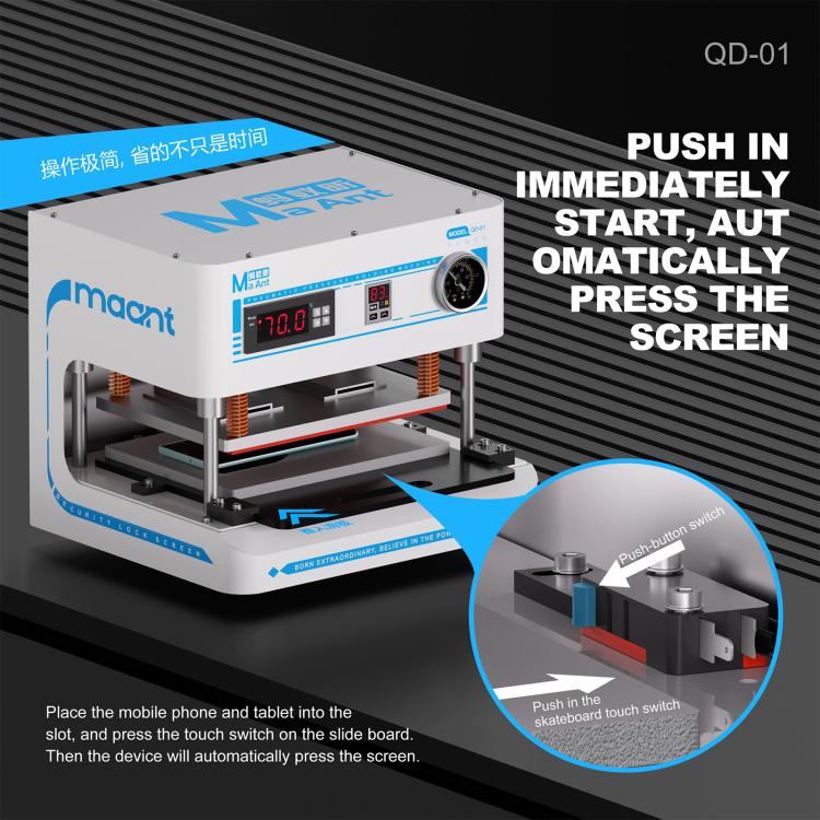 Dispositivo di bloccaggio pneumatico inerziale MaAnt QD-01 per schermi/cover posteriori di dimensioni inferiori a 8 pollici, EU Plug, US Plug