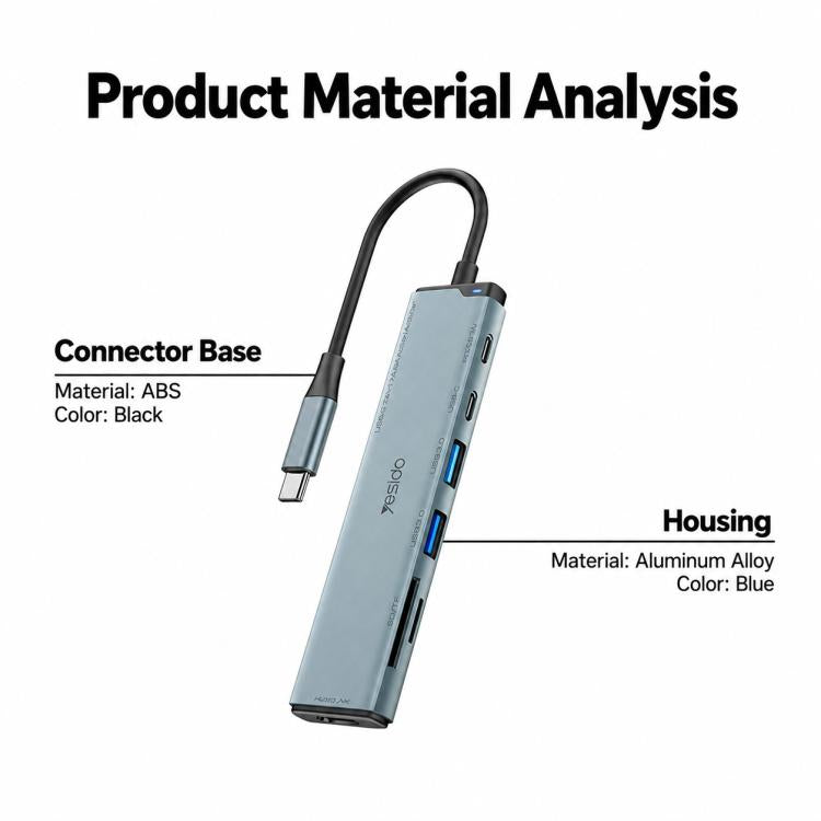 Yesido HB28 7-in-1 Multifunctional SD /TF Card Reader, 100W USB-A, Type-C, HDTV HUB Adapter