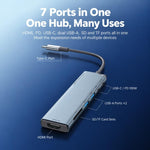 Yesido HB28 7-in-1 Multifunctional SD /TF Card Reader, 100W USB-A, Type-C, HDTV HUB Adapter