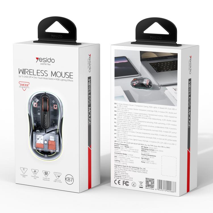 Yesido KB71 RGB Ambient Light Tri-Mode Transparent Wireless Mouse