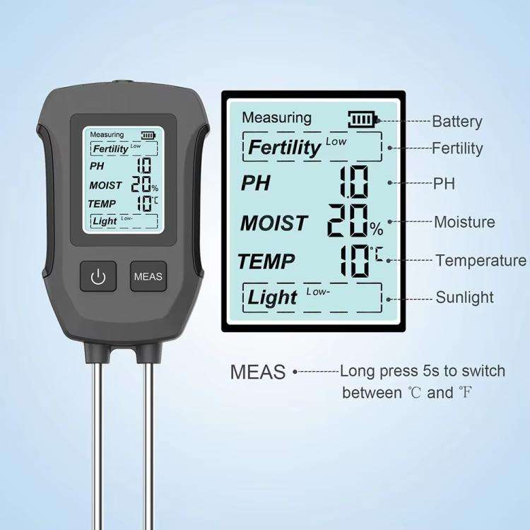 Tester per terreno 5 in 1 con display digitale e doppia sonda - immagine 10