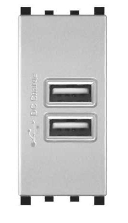 Alimentatore doppia presa USB 5V 2A compatibile Vimar Plana grigio
