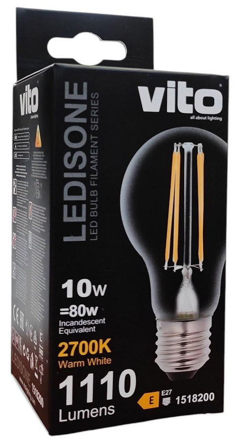 Lampadina LED filament Vito A60 E27 10W 2700K, 1110 lm - immagine 2