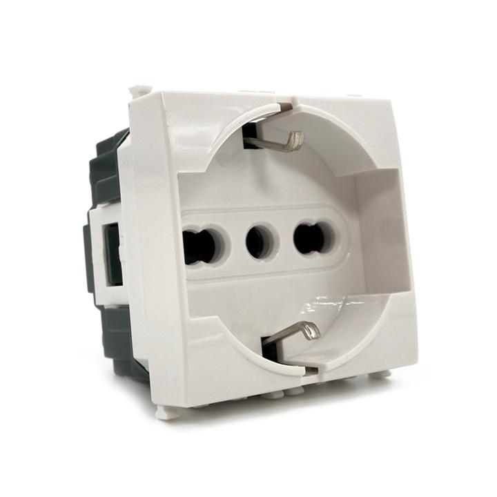 Kit presa Schuko compatibile Vimar Plana bianco 3 moduli