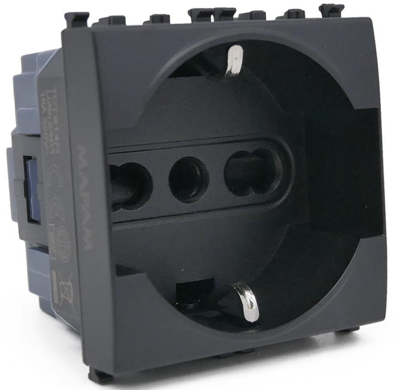 Presa schuko nera 16A 250V compatibile Vimar Arké 0793541340277 914N EL256