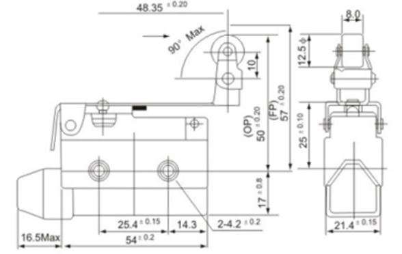 Interruttore di fine corsa orizzontale con leva a rullo 250V 10A CF7124 Fato EL2626