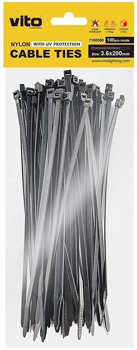 Fascette fermacavi autobloccanti nere 3.6X200mm - 100 pezzi 6972538047588 7100300 EL3015