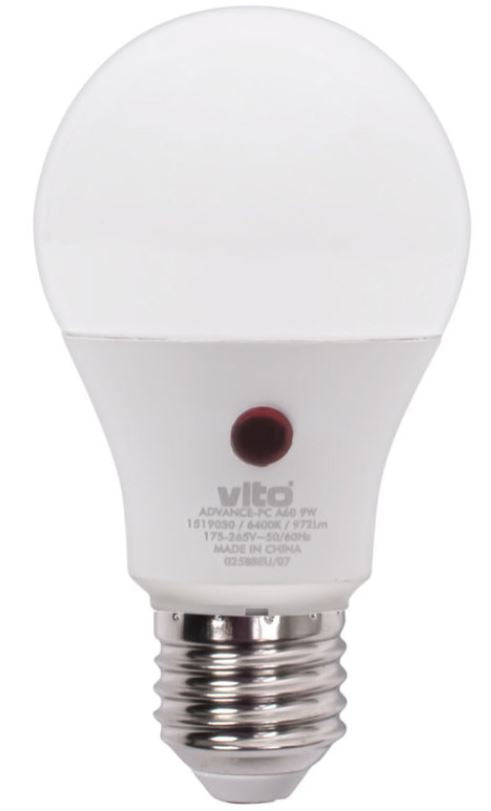 Lampadina LED Vito E27 9W con sensore crepuscolare, luce fredda