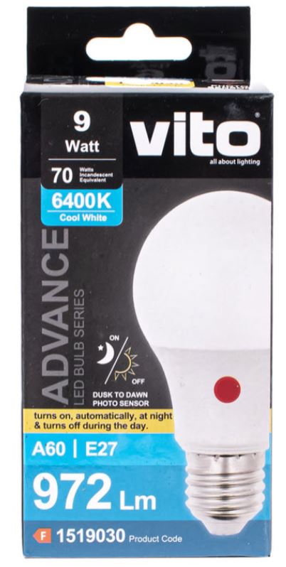 Lampadina LED Vito E27 9W con sensore crepuscolare, luce fredda - immagine 3