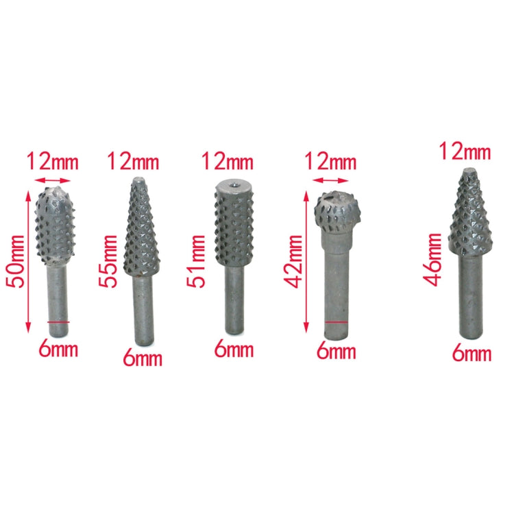 Set 5 punte rotanti per intaglio legno gambo 6 mm