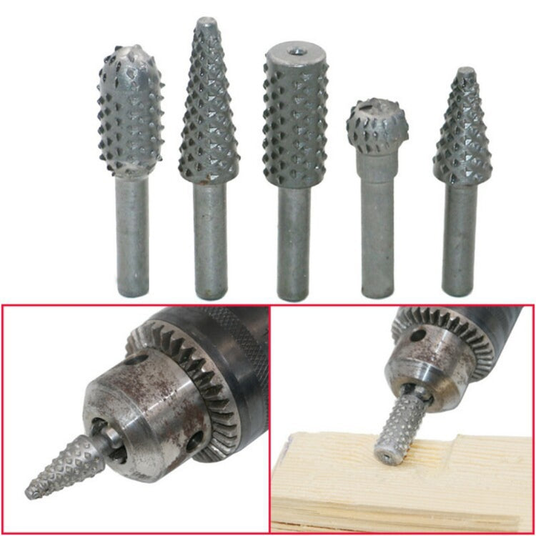 Set 5 punte rotanti per intaglio legno gambo 6 mm