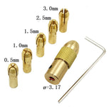 Set mandrini e pinze trapano ottone 0,5-3 mm con chiave