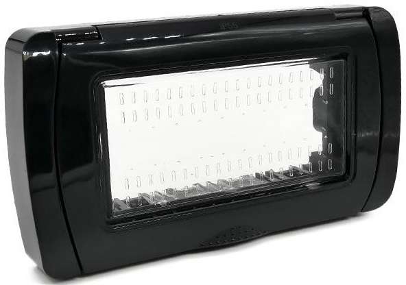 Placca idrobox IP55 4P nera compatibile Vimar Plana