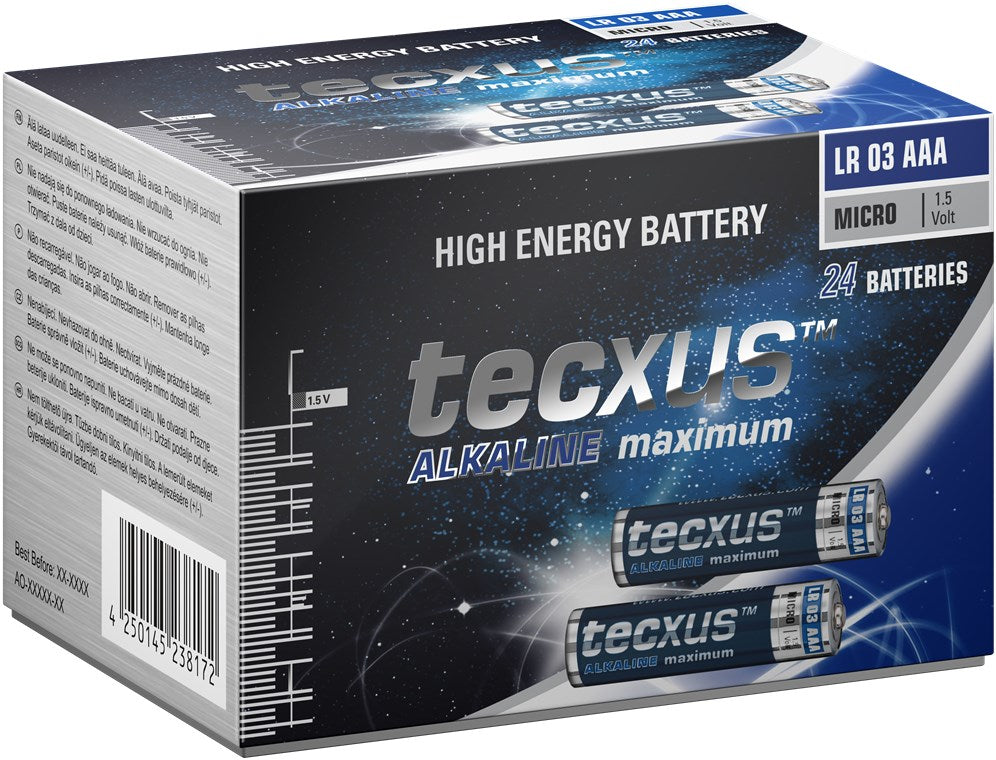 Batteria al manganese alcalino LR03/AAA (Micro) 12V confezione da 24 Tecxus 23817 4250145238172 F1463