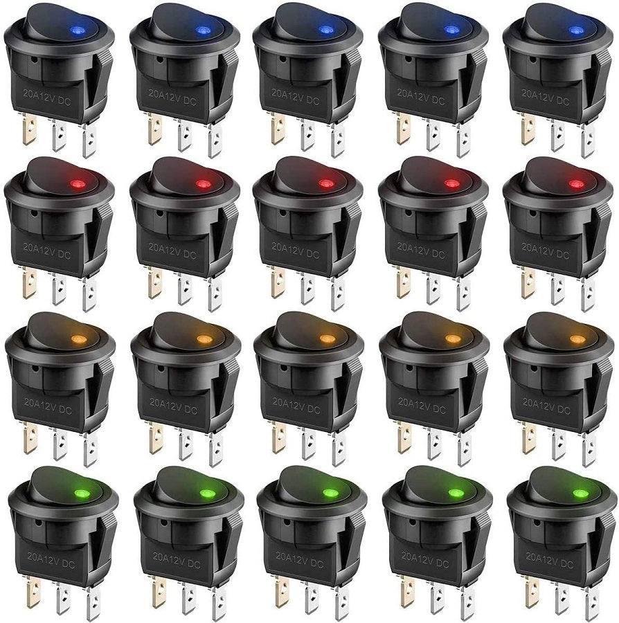 Interruttore a bilanciere luminoso 12V giallo verde rosso blu confezione 20