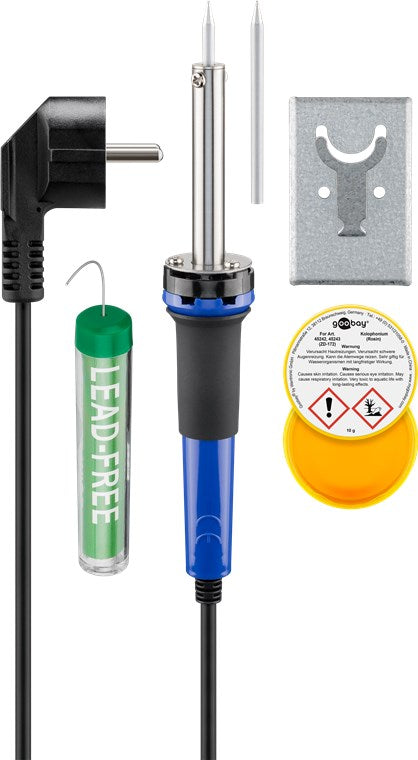 Set saldatore 30W con supporto, punte, stagno 10g e pasta saldante 10g