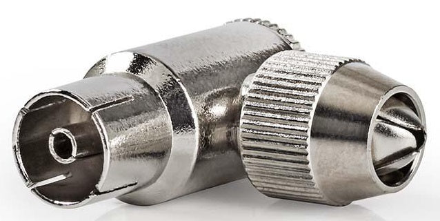 Spina coassiale femmina angolata 75Ohm con connettore placcato nickel