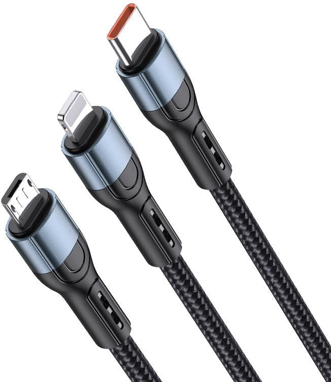Cavo ricarica 3in1 microUSB Lightning Type C 1,2m 3A JA024