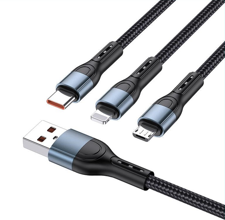 Cavo ricarica 3in1 microUSB Lightning Type C 1,2m 3A JA024