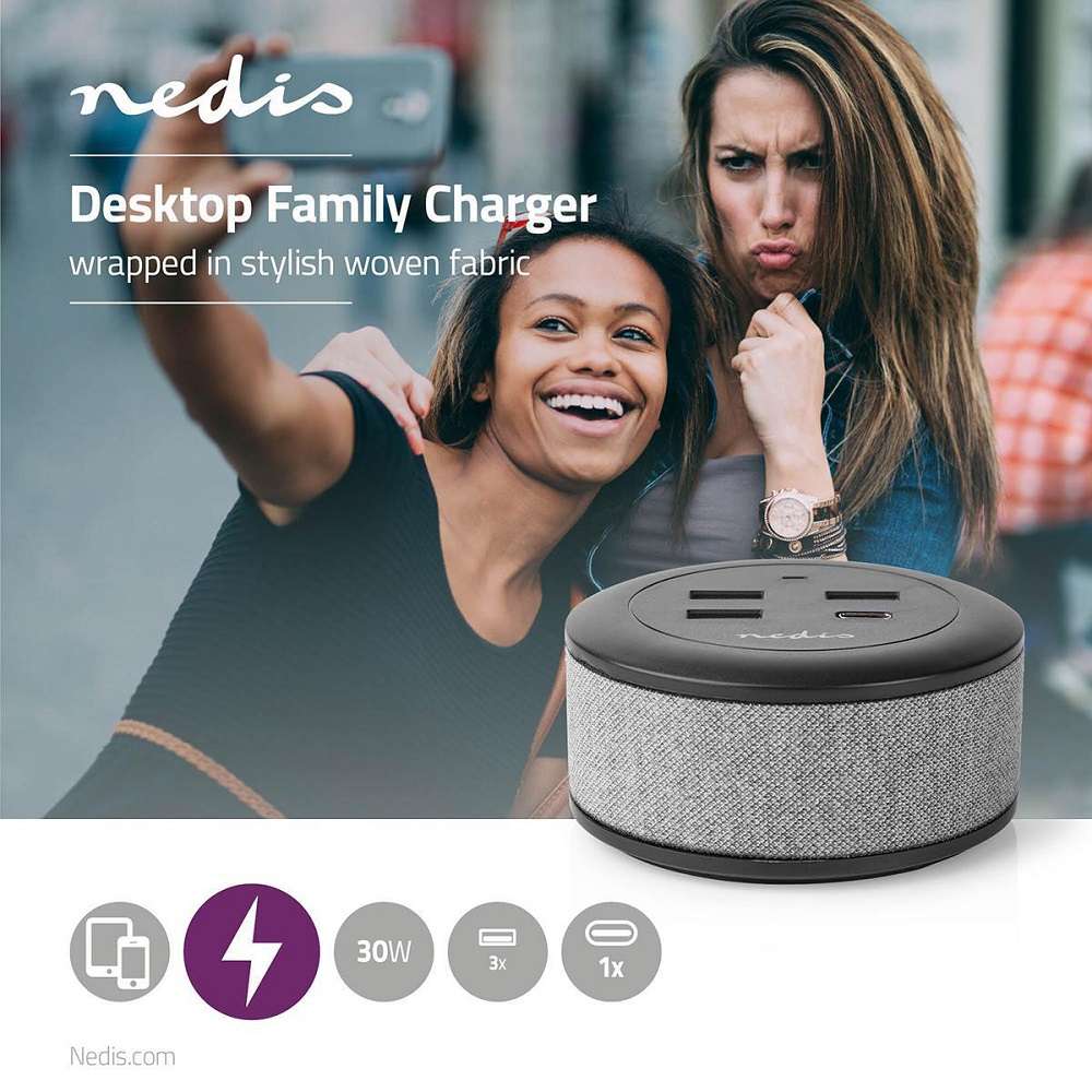 Caricabatterie da muro/scrivania ricarica rapida USB-C™/3xUSB-A 30W 1x3A/3x2.1A FSCSPD100GY 5412810318353 ND1261