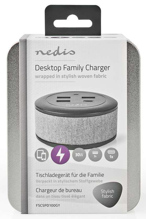 Caricabatterie da muro/scrivania ricarica rapida USB-C™/3xUSB-A 30W 1x3A/3x2.1A FSCSPD100GY 5412810318353 ND1261