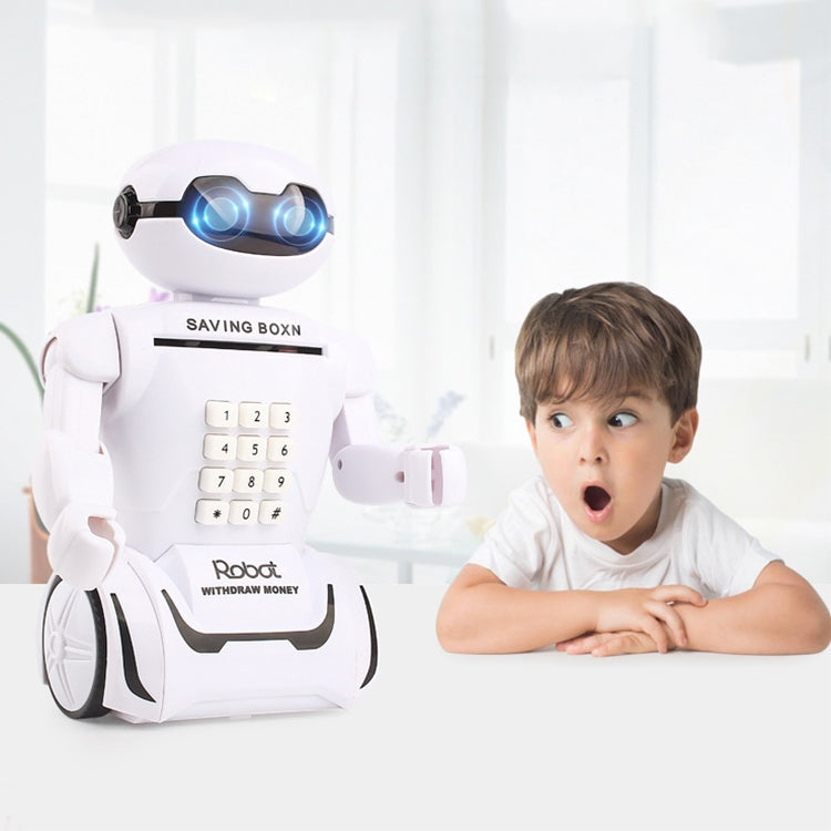 Salvadanaio robot con codice e luce blu per bambini