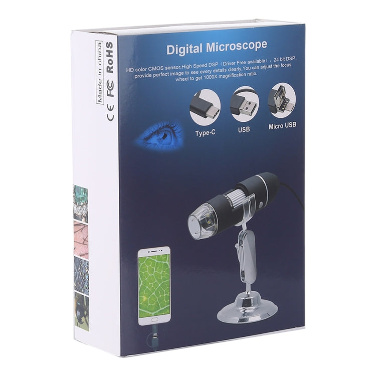 Microscopio digitale USB 1600X con 8 LED e supporto