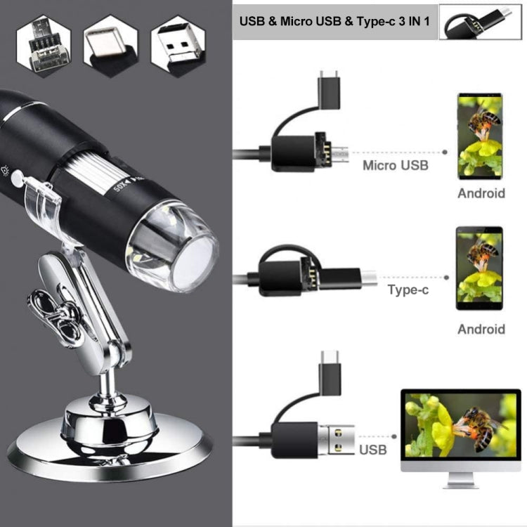 Microscopio digitale USB 1600X con 8 LED e supporto