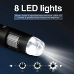 Microscopio digitale USB 1600X con 8 LED e supporto