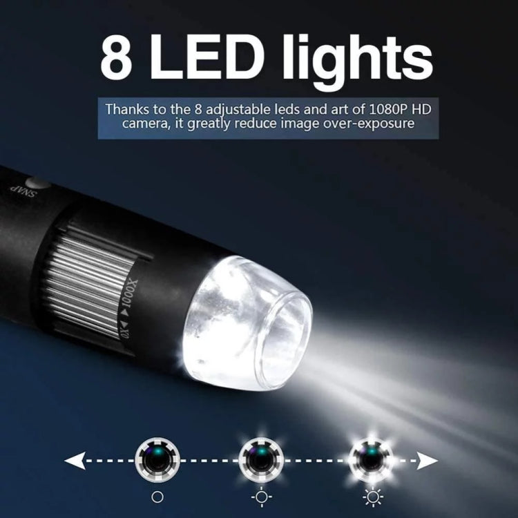 Microscopio digitale USB 1600X con 8 LED e supporto